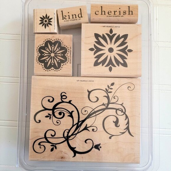 Stampin Up Baroque Motifs Wood Mount Rubber Stamp Set, Flourish, Medallions - Picture 1 of 6